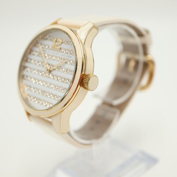 Marc Jacobs Lidia Stripe Gold Tone White 40mm Glitz Womens Watch w New Battery main image 10